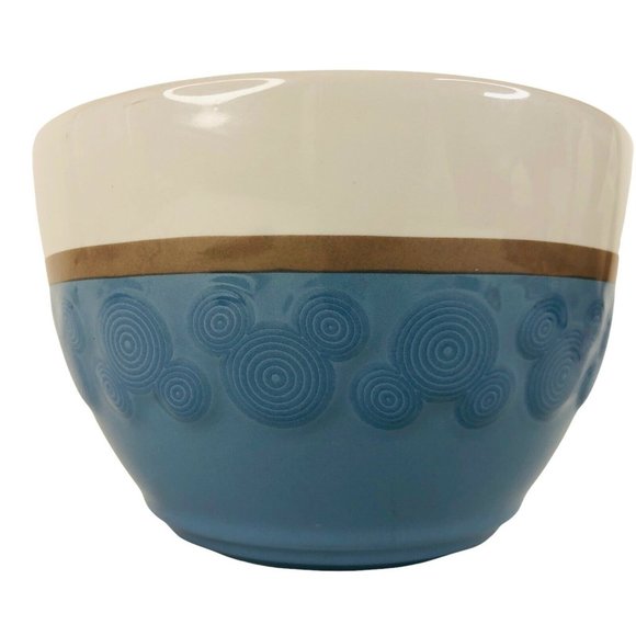 Disney Parks Mickey Mouse Soup Cereal Bowl Blue Brown Stripe White Thailand - Picture 10 of 10